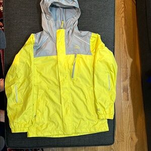 LL Bean Kids Raincoat in Bright Yellow and Light Gray Size M 10-12 Fleece Lined